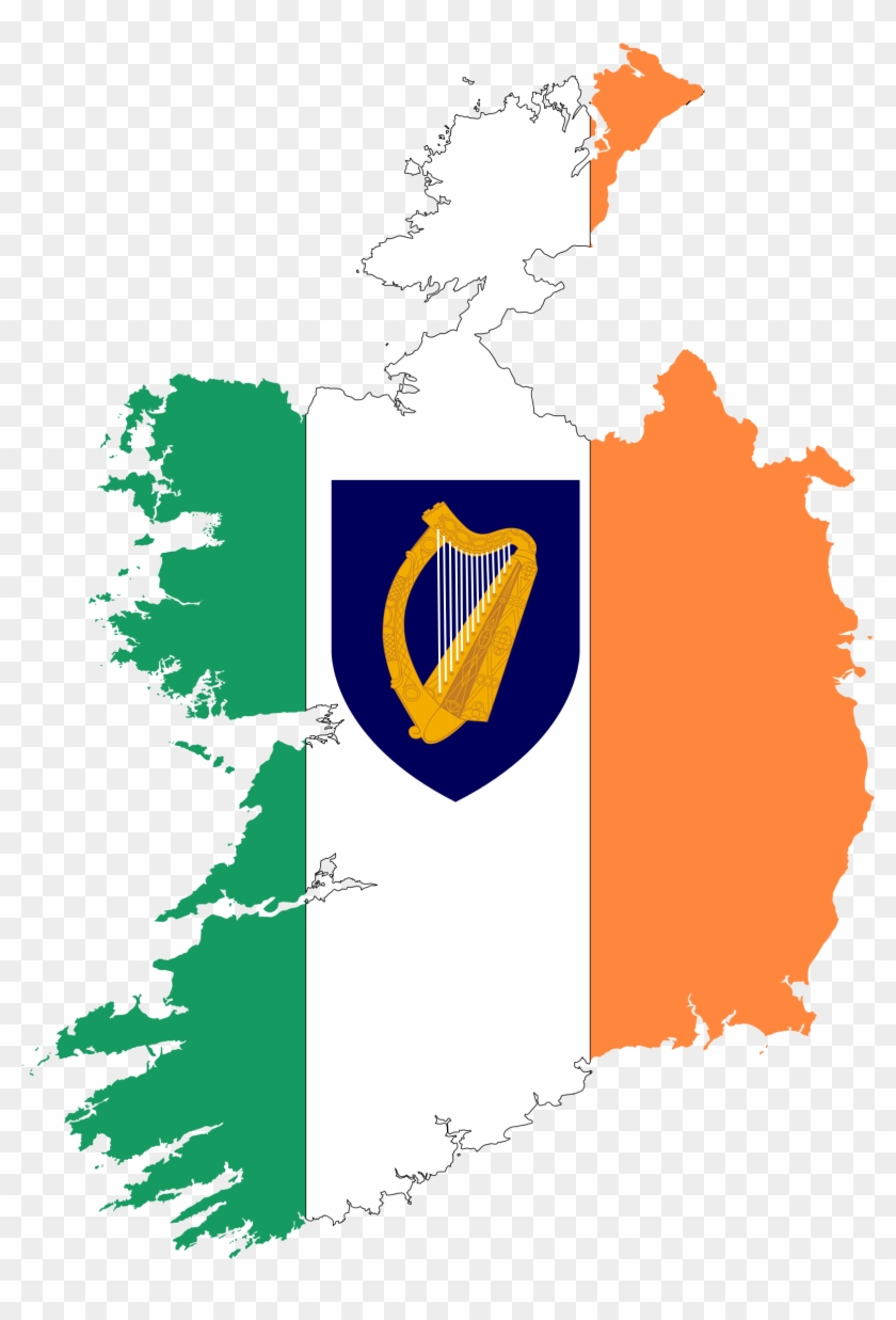 Ireland Flag With Coat Of Arm Clipart - Ireland Flag Map #732717