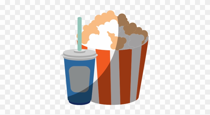 Pop Corn Bucket With Drinks Cinema Icon - Popcorn #732905