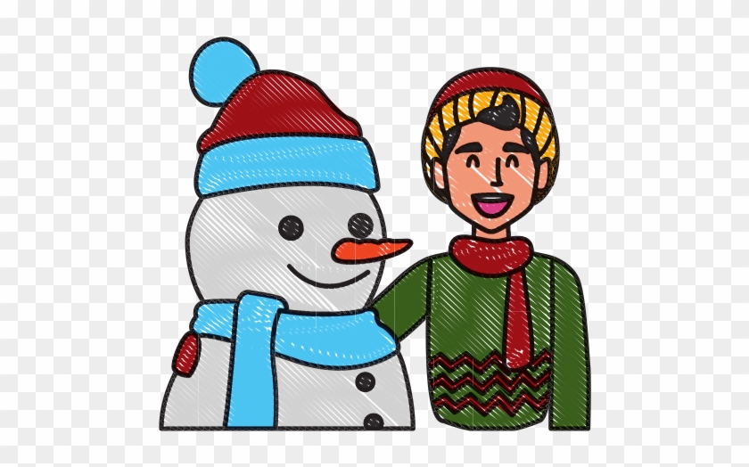 Snowman With Boy Winter Cartoon - Snowman With Boy Winter Cartoon #733234
