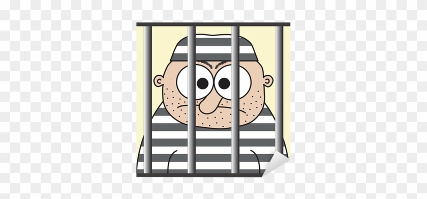 Cartoon Prisoner Behind The Bars, Funny Vector Illustration - Cartoon Prisoner Behind Bars #733925