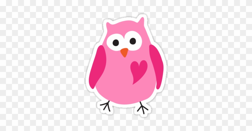 Cute Pink Cartoon Owl With Heart Stickers P Sticker - Stickers For Kids Png #734515