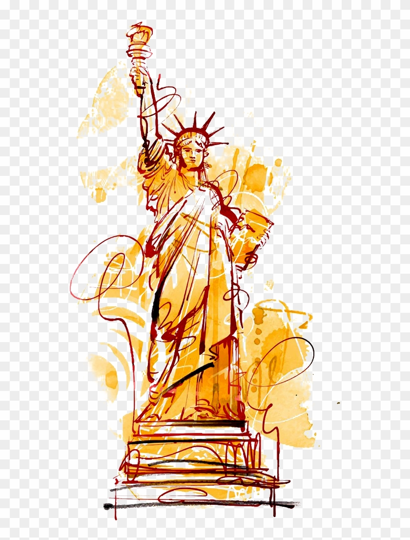 Statue Of Liberty Cartoon Watercolor Painting Illustration - Statue Of Liberty Cartoon Watercolor Painting Illustration #735023
