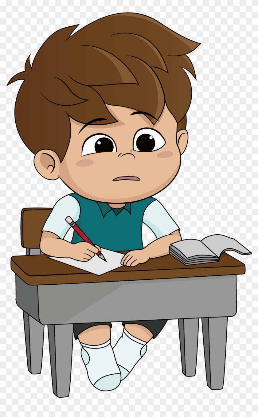 Cartoon Homework Illustration - Person Thinking At School #735454