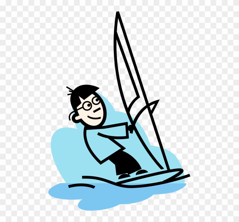 Vector Illustration Of Windsurfer On Sailboard Windsurfing - People Shaking Hands Clip Art #735633