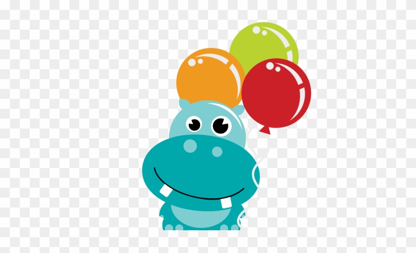 Hippo Holding Balloons Svg Scrapbook File Hippo Svg - Birthday Hippo Clipart #737052