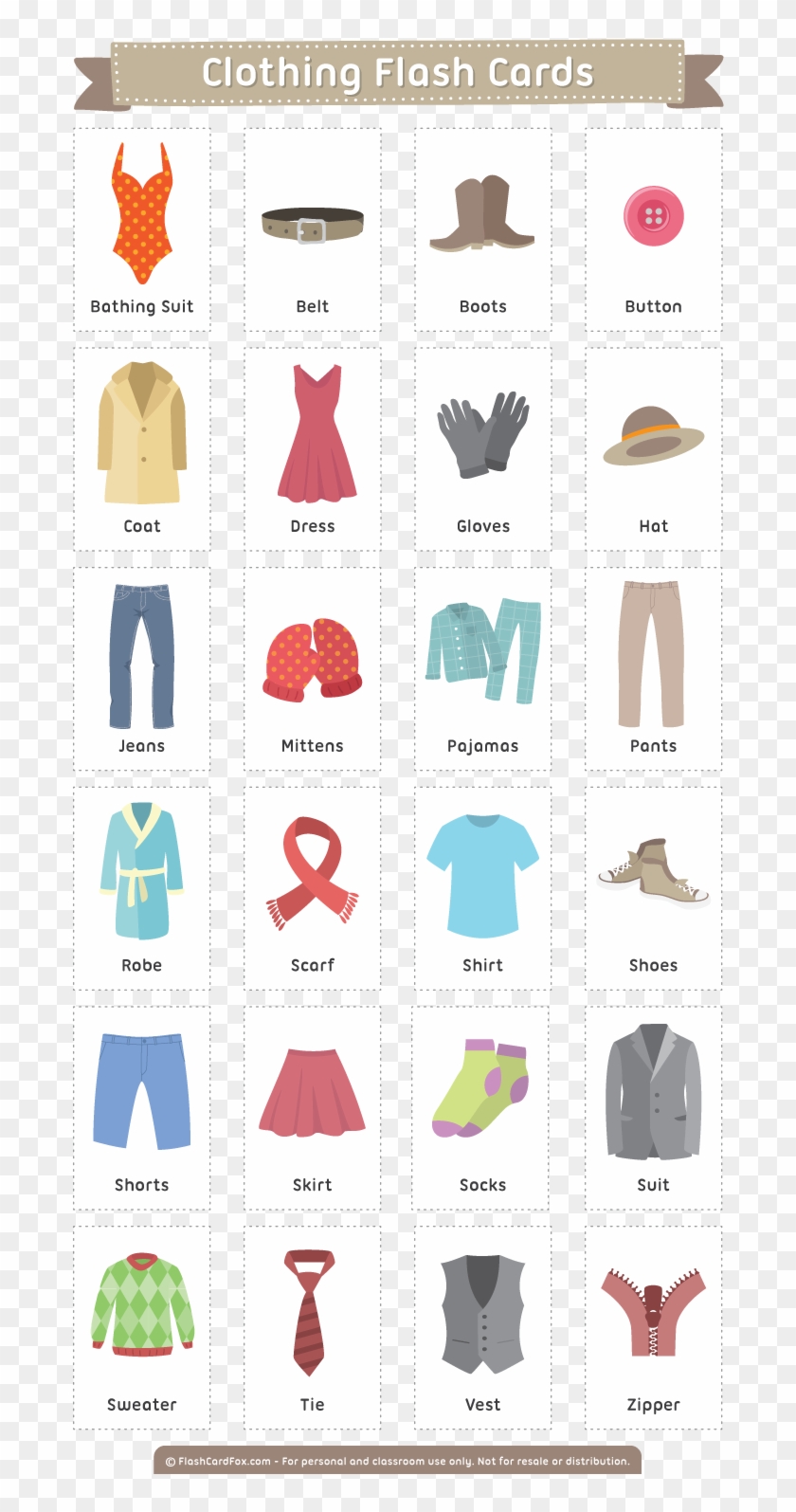 Free Printable Clothing Flash Cards - Summer Clothes Flashcards Pdf #737160