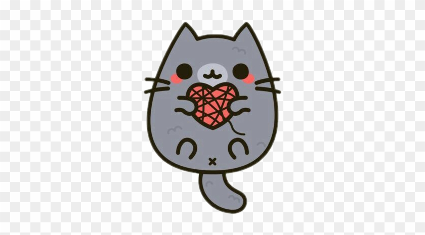 Gato Kawaii Lana Corazon Gris Lindo Adorable - Sticker #737381