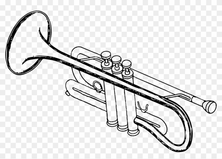 Drawn Instrument Brass Band Pencil And In Color Drawn - Trumpet Black And White Clipart #737834