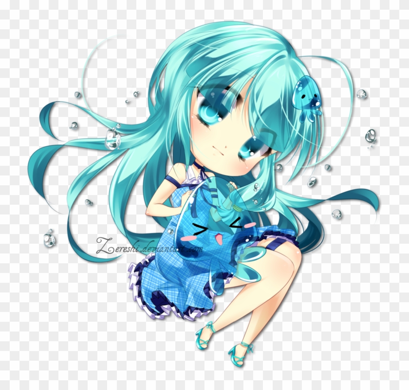 Anime Chibi Drawing Art - Blue Hair Chibi Anime Girl #738394