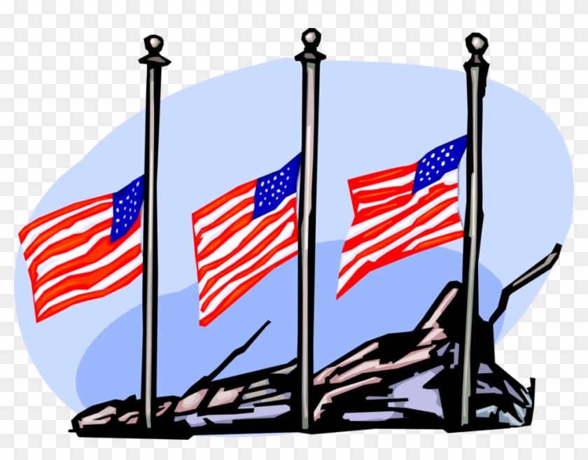 Vector Illustration Of American Flags Fly At Half Staff - Vector Illustration Of American Flags Fly At Half Staff #739725