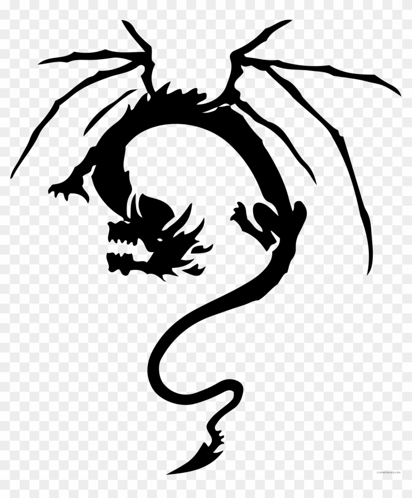 Tribal Dragon Animal Free Black White Clipart Images - Small Japanese Dragon Tattoo #740529