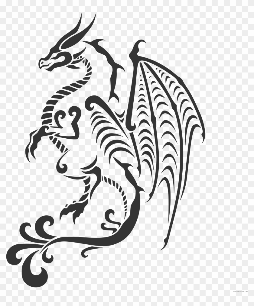Dragon Tattoo Animal Free Black White Clipart Images - Clipart Tattoo #740540