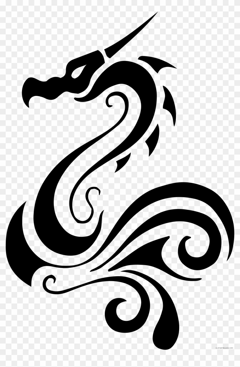 Tribal Dragon Animal Free Black White Clipart Images - Simple Dragon Tattoo Drawings #740543