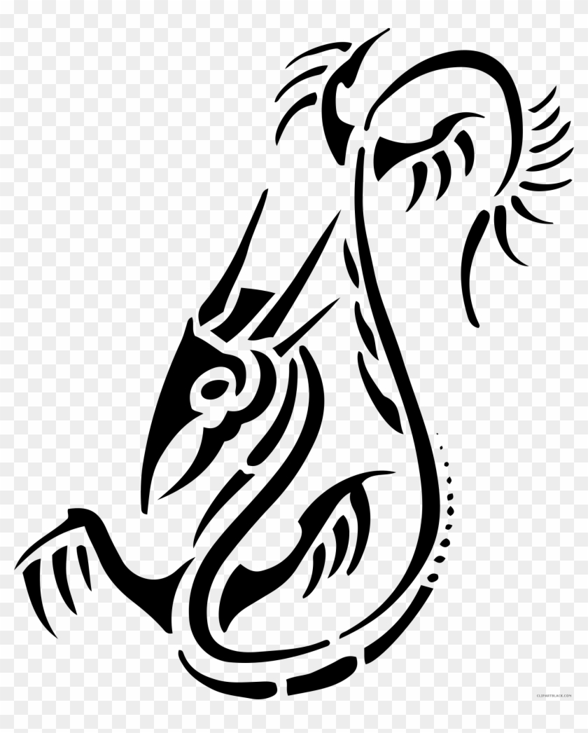 Tribal Dragon Animal Free Black White Clipart Images - Tattoo #740556