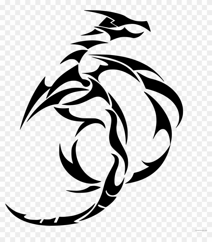 Tribal Dragon Animal Free Black White Clipart Images - Dragon Png #740559