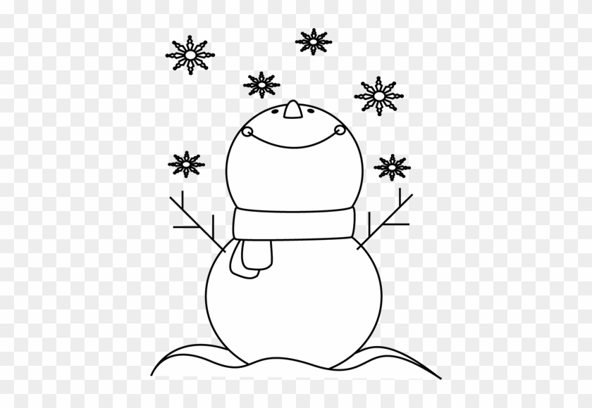 Black And White Snowman Catching Snowflakes Clip Art - Black And White Snowman Clip Art #740915