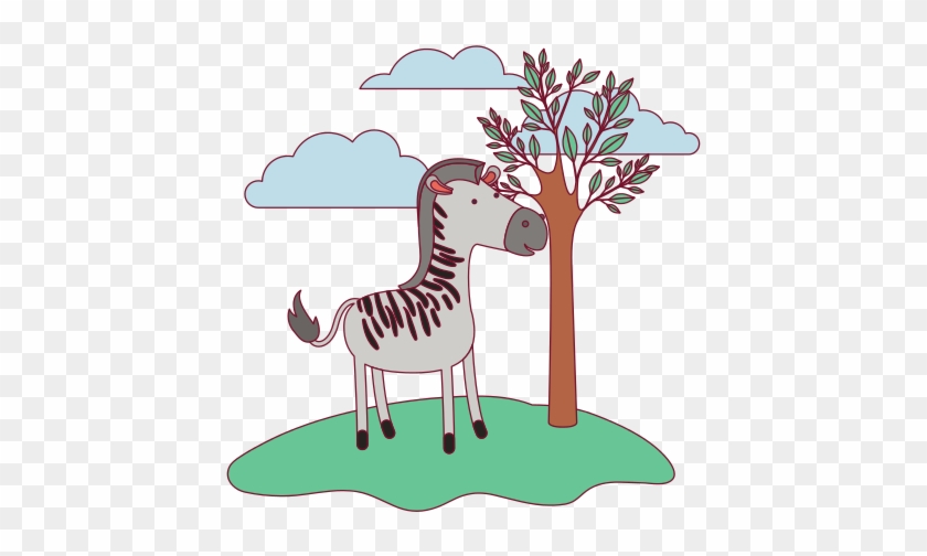 Zebra Cartoon In Forest Next To The Trees - Vector Graphics #741249