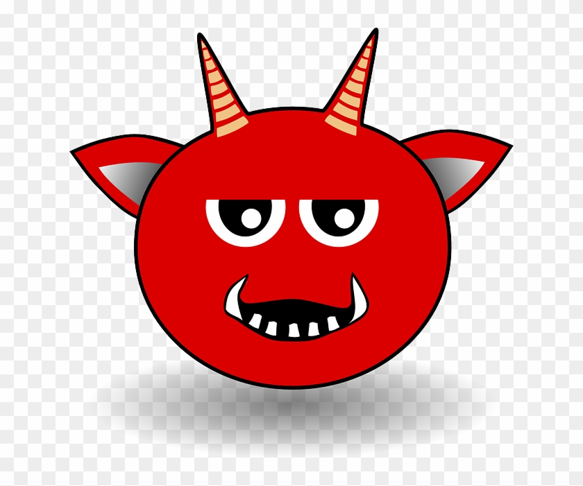 Devil, Smiley, Red, Horns, Ears, Fangs, Vampire - Cartoon Devil Head #742498