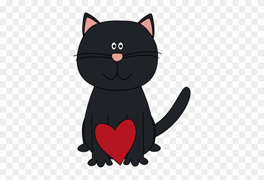 Black Cat And Red Heart - Cat With Heart Clipart #742659