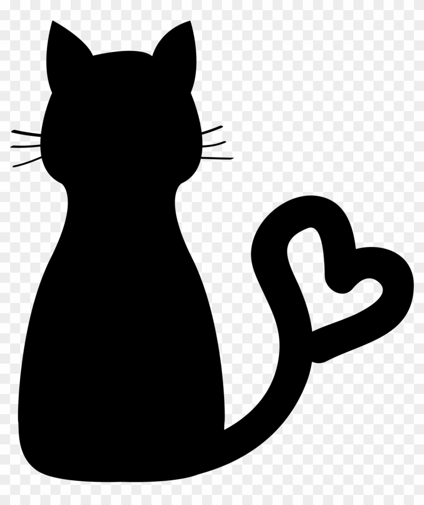 Cat Black And White Cat Clip Art - Cat With Heart Clipart #743395