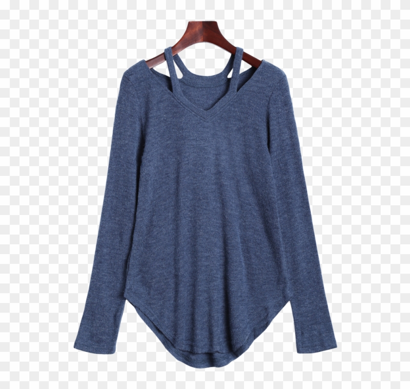 Cut Out Pullover Sweater - Gris Bleuté L Pas Cher Pull À Encolure Découpée #744275