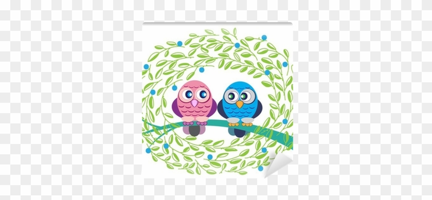 Couple Owls Sitting On Branch - Cartoon #747580