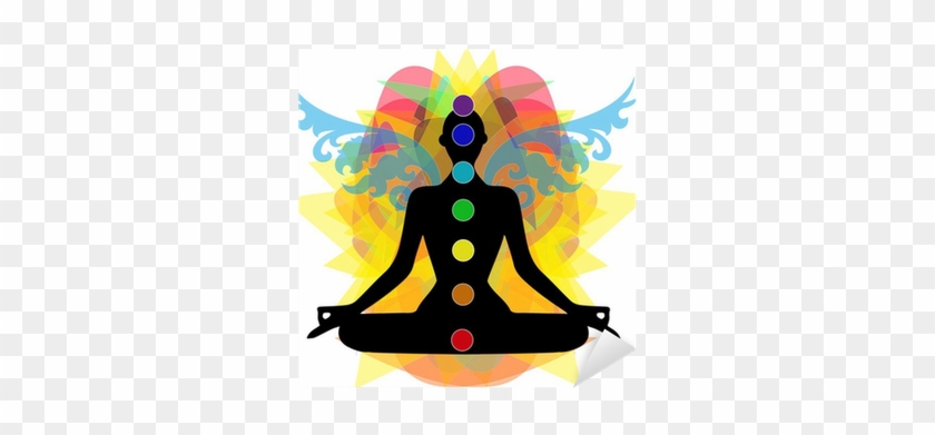 Sagoma In Posizione Yoga E Punti Chakra Sticker • Pixers® - Les Couleurs Du Bien Etre #748098