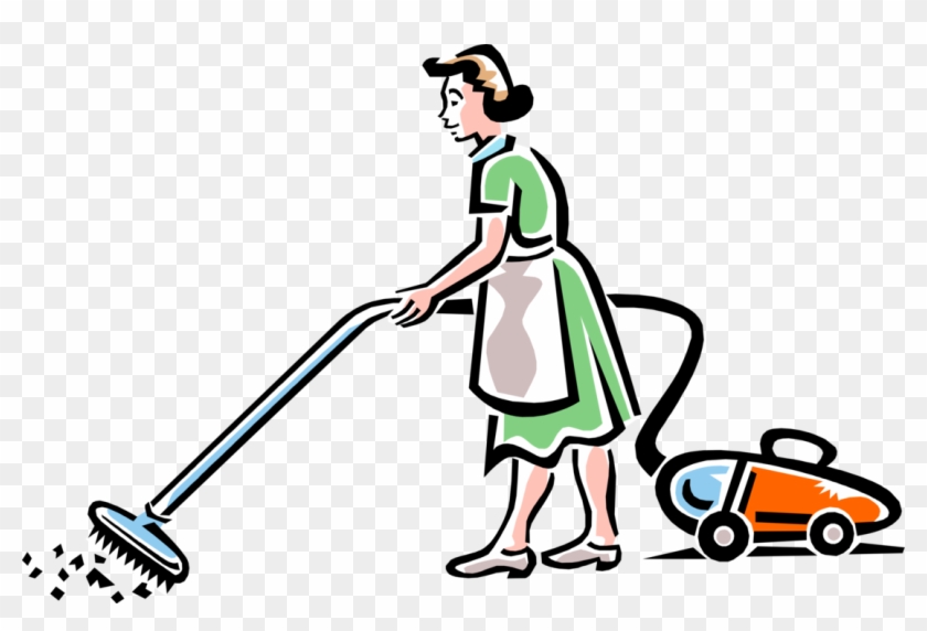Vector Illustration Of Cleaning Service Maid Vacuuming - Cleaning Clip Art #748500