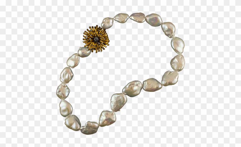 A Strand Of Baroque Pearls With A Gold And Silver Chrysanthemum - Bracelet #751014