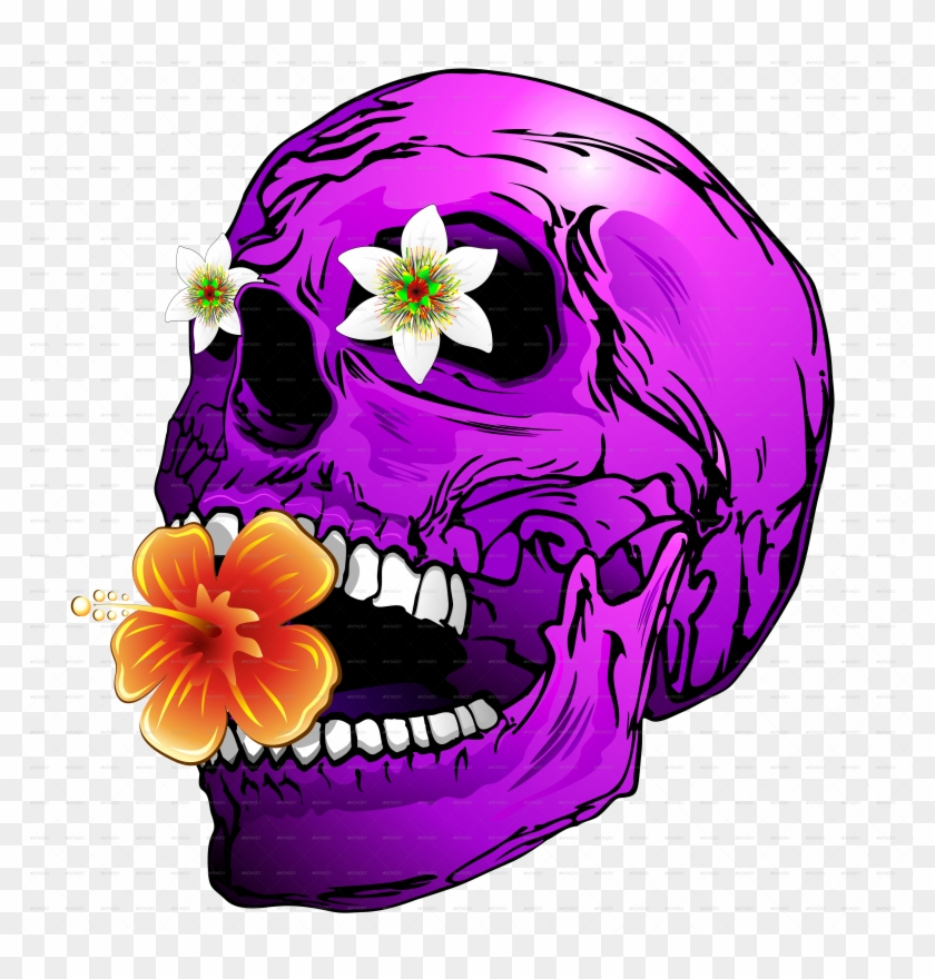 Purple Skull With Tropical Flowers - Adediy Fashion Custom Mat Purple Sugar Skull Handy #751479