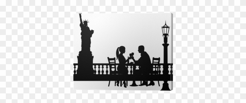 Romantic Couple In New York Have A Dinner Silhouette - Statue Of Liberty Silhouette #752126