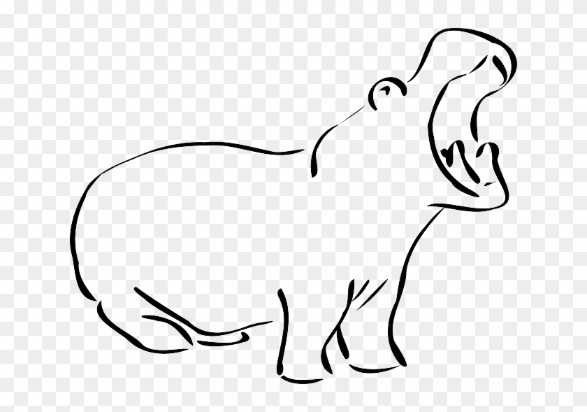 Simple, Outline, Open, Mouth, Art, Hippo, Yawning - Outline Of A Hippo #753272