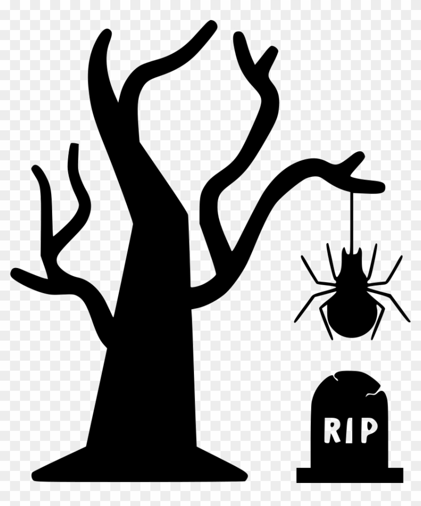 Tree Bug Net Spider Hanging Halloween Rip Grave Comments - Glückliches Halloween Mit Mond Und Friedhof Karte #754337