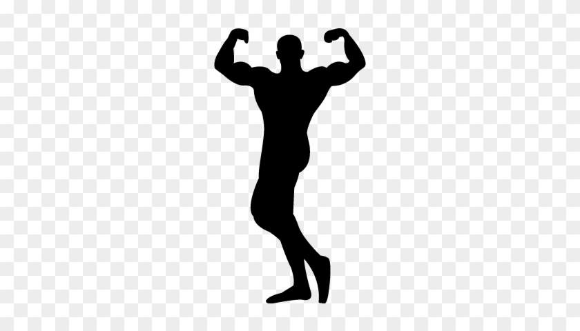 Male Bodybuilder Silhouette Flexing Muscles Vector - Bodybuilder Silhouette Png #755948