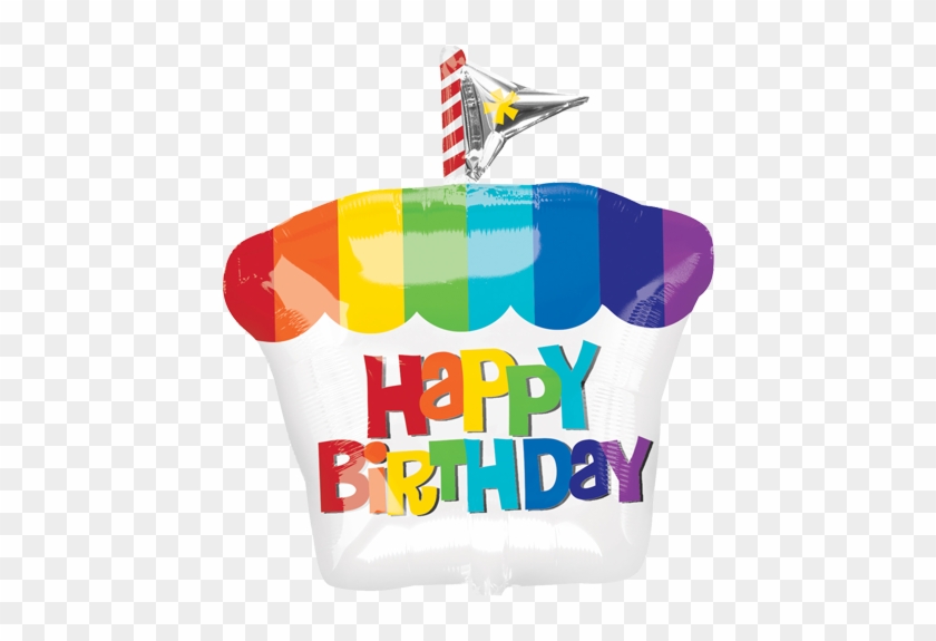 18" Happy Birthday Rainbow Cupcake Foil Balloon - 21" Happy Birthday Rainbow Cupcake - Mylar Balloons #756469