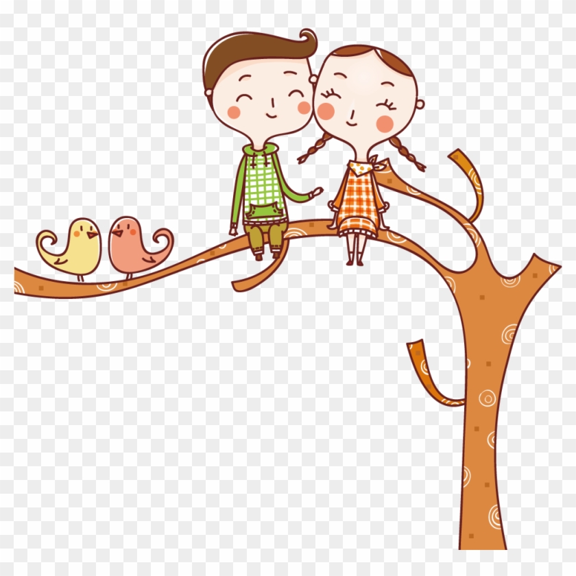 Child Cartoon Significant Other - Cartoon Couple Sitting In A Tree - Free  Transparent PNG Clipart Images Download