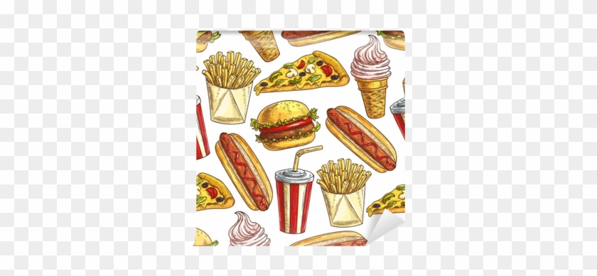 Fast Food Meal Snacks And Dessert Seamless Pattern - Dessert #757754