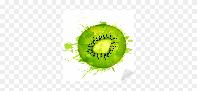 Kiwi Fruit Slice Made Of Colorful Splashes On White - กี วี่ การ์ตูน Png #758243