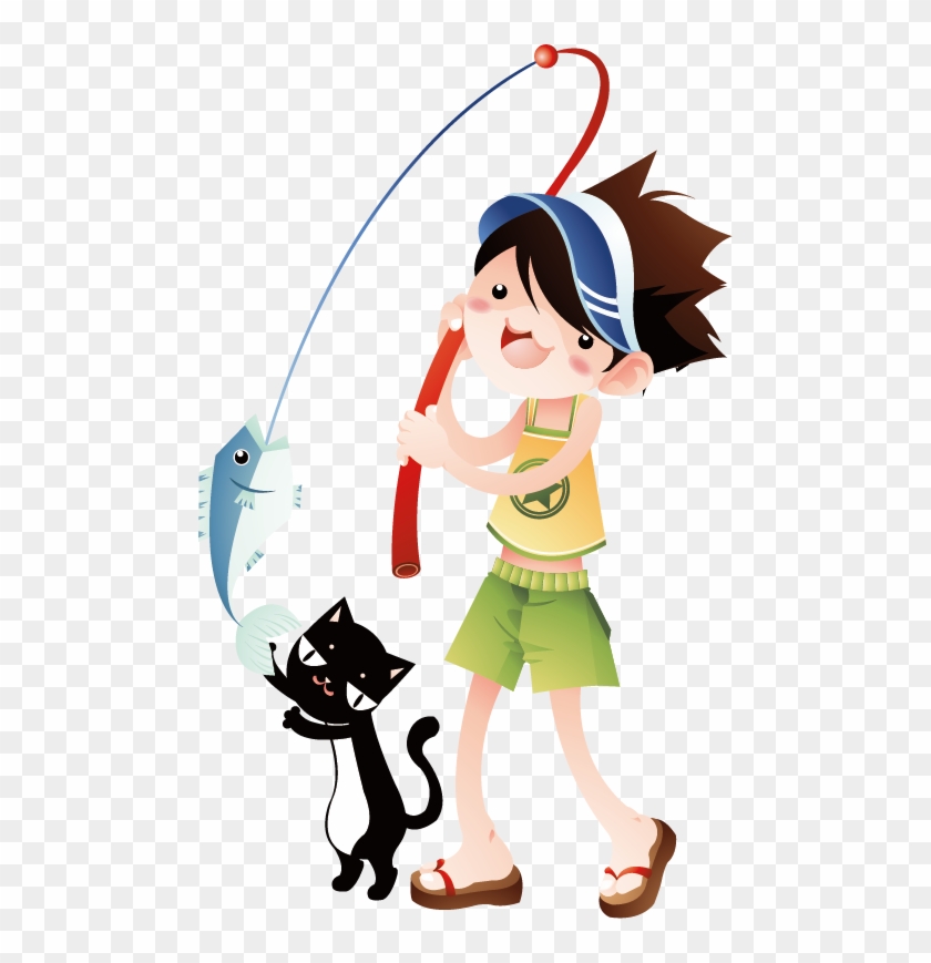 Cartoon Illustration - Fishing Girl - Cartoon Illustration - Fishing Girl #758349