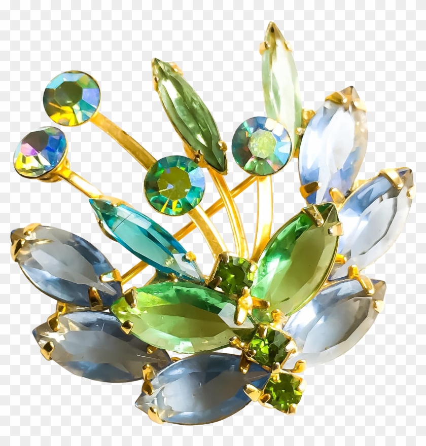 Pastel Blue & Green Laurel Wreath Brooch - Crystal #758645