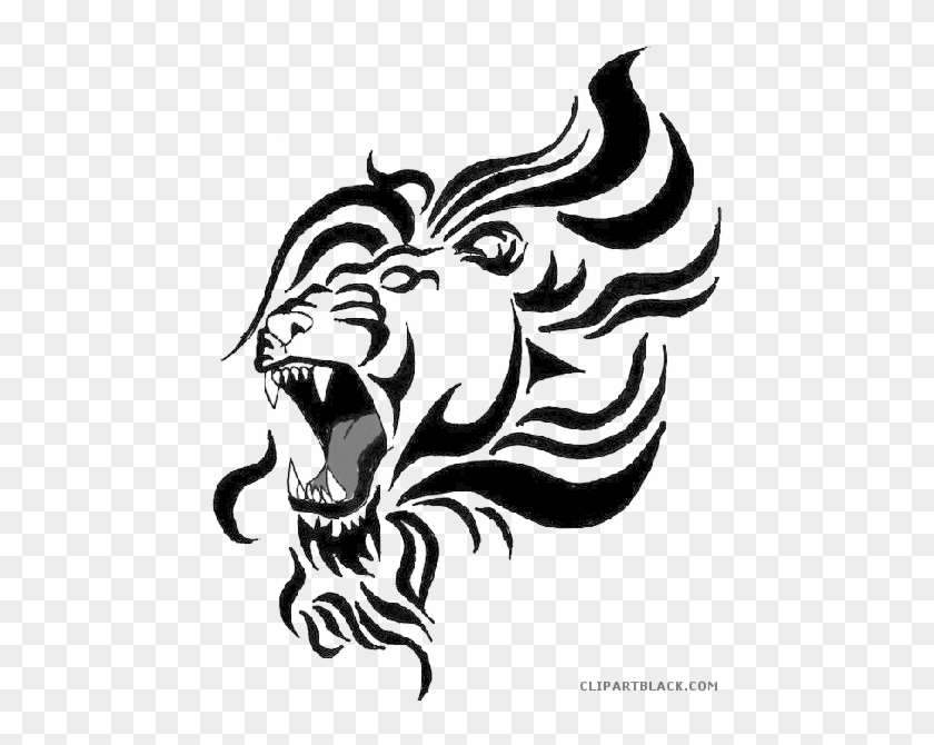 Lion Tattoo Animal Free Black White Clipart Images - Lion Tribal Tattoo Png #759395