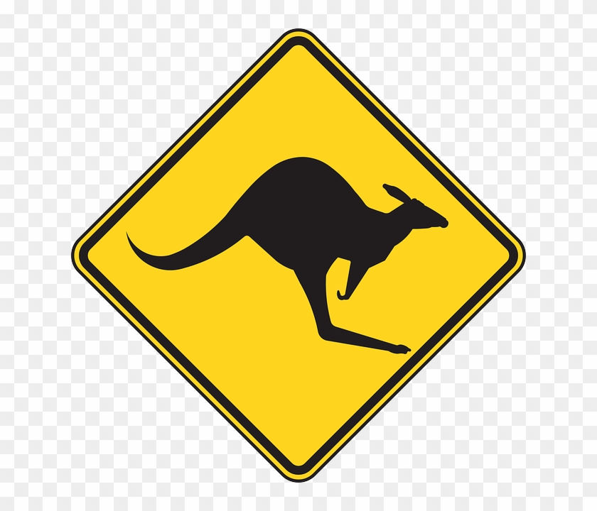 Sign, Australia, Symbol, Cartoon, Signs, Danger, Ahead - Australia Kangaroo Sign #760881