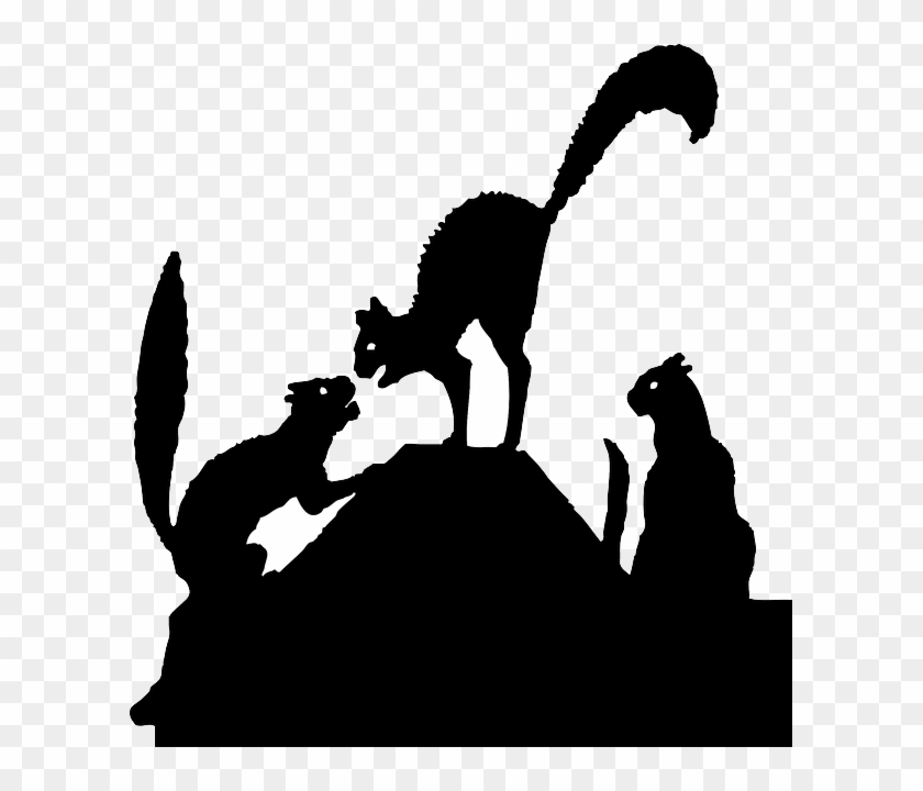 Cat, Silhouette, Angry, Fight, Cartoon, Dog - Black Cat Silhouette #763327