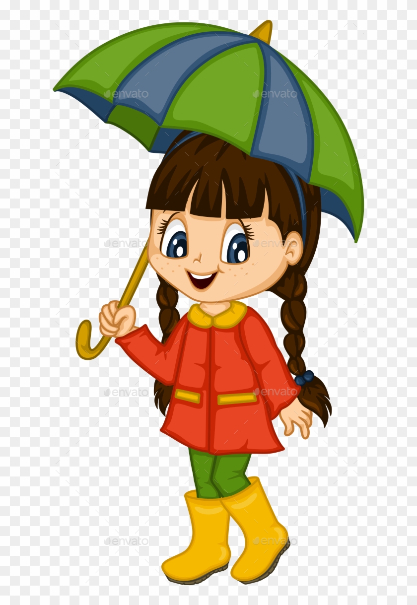 Cute Little Girl For 4 Seasons - Sharing Umbrella With Girl Clipart #763936