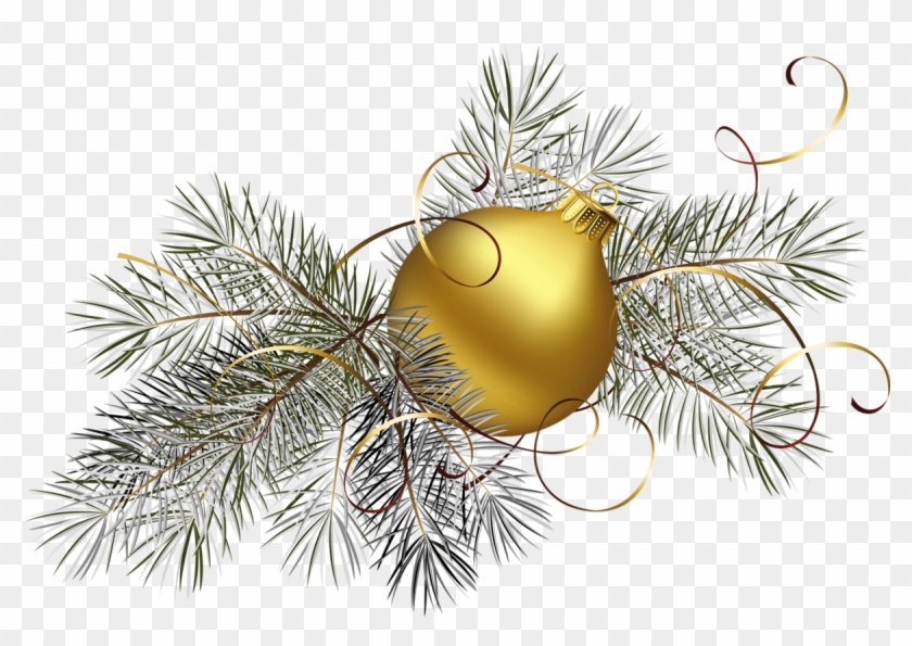 Transparent Gold Christmas Ball With Pine Png Clipart - Gold Christmas Transparent Background #764113