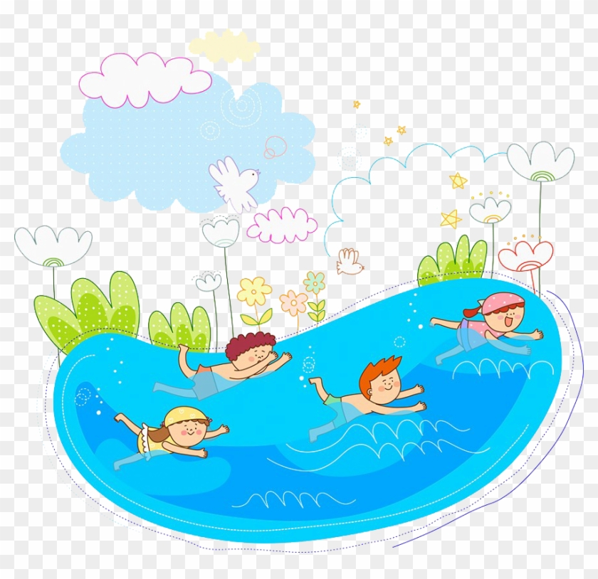 Swimming Child Cartoon Illustration - Swimming Child Cartoon Illustration #765590