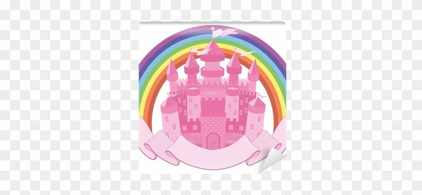 Fairy Tale Magic Castle And Rainbow, Vector Wall Mural - Unicornio Castillo #766631