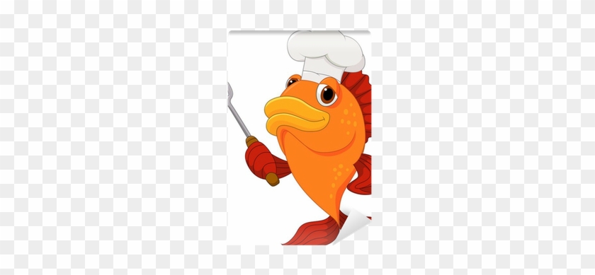 Cute Fish Chef Cartoon Holding Spatula Wall Mural • - Fish Chef Vector #766921