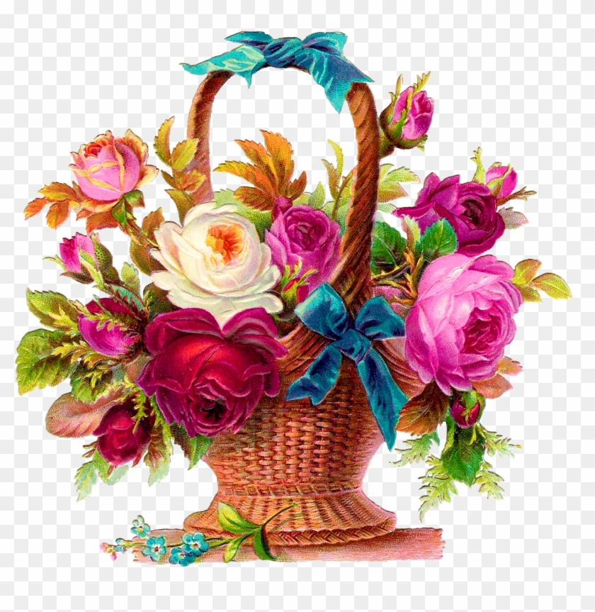 Digital Rose Flower Basket Download - Rose Flower Basket Drawing #768102