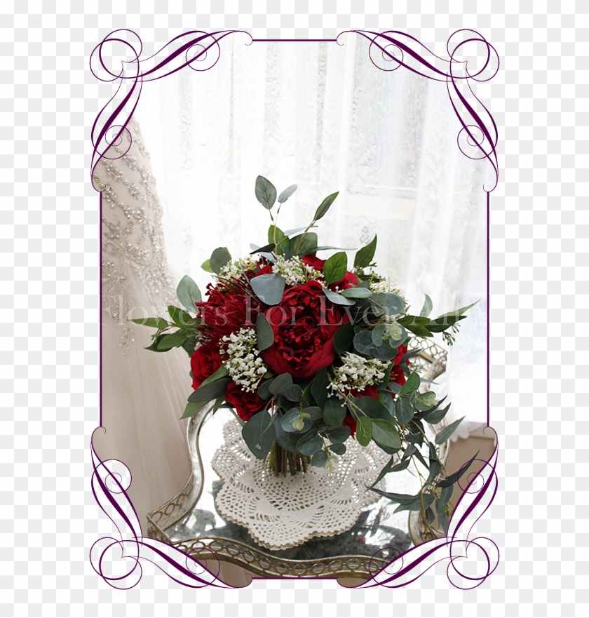 Silk Artificial Baby's Breath And Red Roses / Peonies - Flower Bouquet #768594